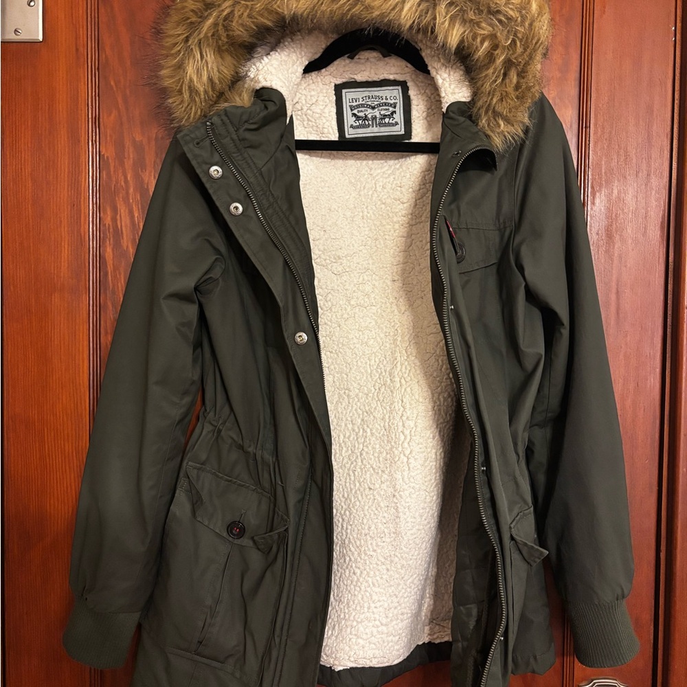 Levi's Green Utility Jacket with Faux Fur Hood